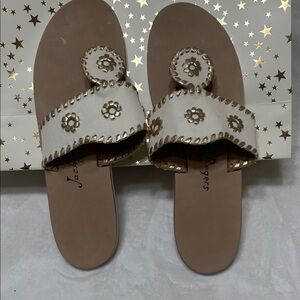 Jack Rogers Gold and Cream Floral Sandals